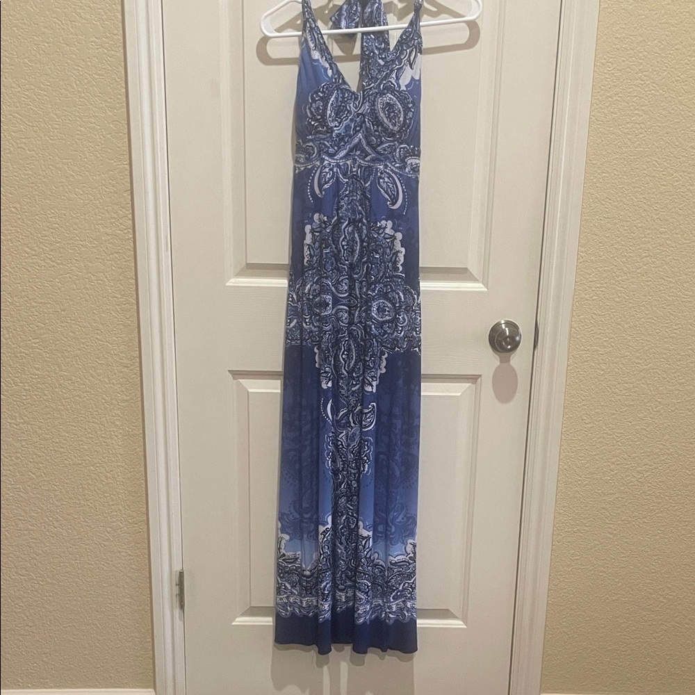 Carole Little Navy and White Patterned Maxi Dress